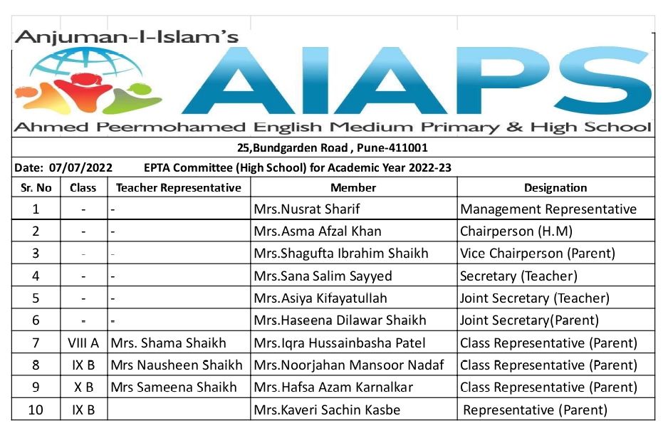 EPTA Committee Secondary