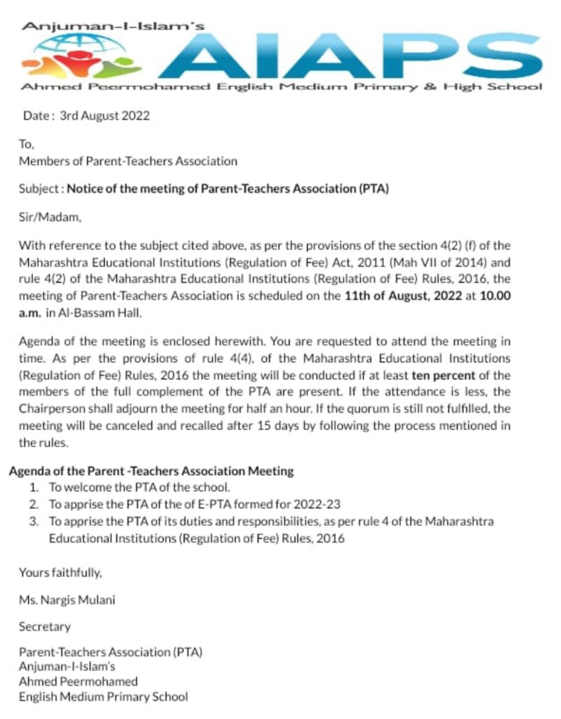 PTA Notice